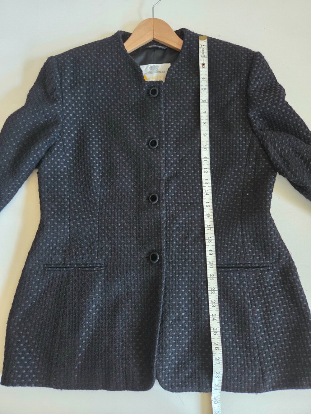 Vintage Aquascutum of London Black Wool Blend Textured Blazer/Coat - Picture 10 of 11